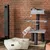 Árbol rascador de varios niveles, hamaca y juguete. Cama para gatos de tela con logo Modern Living. Poste rascador de sisal negro.