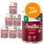 Smilla Beef Pot cat food tins, visible flavours: with duck, with chicken, with turkey, with chicken liver. Labels show 'contains taurine', 'grain-free'. Large orange circle: Try now!