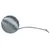 Silver-coloured play ball with cord, made of shiny material.