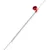 Toy wand with silver spiral spring and red bell ball, decorated with small blue and pink beads.