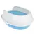 Toilette per gatti bianca e blu con coperchio rimovibile, design ovale.
