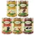 Five Lukullus Adult 400g tins with visible flavours: poultry and lamb, rabbit and game, wild rabbit and turkey, salmon and chicken, beef and turkey. All tins display flavour names.