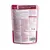 Back of pet food pouch showing ingredients, feeding guide for adult dogs by weight, analytical constituents, and storage instructions. Highlights no artificial colours, flavours or preservatives.