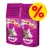 To pakker Whiskas tørfoder til kat, 14 kg, med billede af grå kat og teksten '1+ Years'. Stor gul cirkel med rød procenttegn øverst til højre. To pakker Whiskas tørfoder til kat, 14 kg, med billede af grå kat og teksten '1+ Years'. Stor gul cirkel med rød procenttegn øverst til højre.