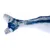 Toy in fish shape with blue and white colouring, soft material.