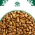 Bowl filled with dry pet food kibble, shown close up to display shape and texture. Green tree and animal symbol above the bowl.