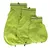 Trois manteaux pour chien verts en tissu, tailles différentes, bande réfléchissante et cordon de serrage visibles sur chaque manteau.