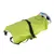 Imperméable pour chien vert avec capuche à motifs colorés, fermeture par sangle noire réglable et boucle en plastique visible sur le dos.
