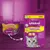 Whiskas Temptations with Chicken & Cheese new pack, 60g, showing switch from old to new packaging. Highlights: less plastic, under 2 kcal, vitamins, minerals, protein, 100% delicious.