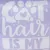Textbild mit der Aufschrift 'Cat hair is my glitter' in weisser Schrift auf lila Hintergrund.