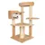 Cat tree with multiple levels, sisal posts and padded resting areas. Cat sitting in a cave on the middle level.