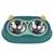 Double bowl made of stainless steel with green plastic frame and yellow accents, brand Tiki.