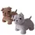 Due cani di peluche marrone e grigio con occhi neri, adatti come decorazione o gioco.