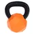 Orange kettlebell med geometrisk design og sort håndtag, egnet til fitness eller træning.