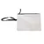 Pochette rectangulaire en tissu blanc avec fermeture éclair noire et dragonne noire sur le côté gauche, aucun texte ou logo visible.