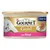 GOURMET Gold Feine Pastete mit Rind, Abbildung einer Dose mit Katzenbild und Pastete auf Teller