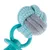 Leksak av flätat rep i turkos och grått med plastring, lämplig för tugg- och draglekar.