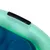 Close-up of a green and blue plastic container with a black locking clip.