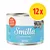 Pack of 12 cans, each 200g, labelled for kittens, with poultry hearts, contains taurine, grain-free. Text: Food for a lifetime.