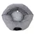 Grey, round pet bed with soft inner cushion and a small opening. A hanging toy is visible inside.