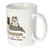 Tasse blanche avec illustrations de chats et une échelle graduée marquée de 1 à 12 cats, texte en anglais : 'Crazy cat lady measuring device – patent pending'.