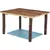 Plataforma de madera con cuatro patas de madera natural y una base inferior de plástico azul. Adecuada como estructura de dos niveles para pequeños animales.