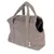 Sac de transport en tissu bouclé beige avec poignées, fermeture éclair sur le dessus et ouverture latérale, étiquette visible sur le devant.