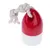 Jouet pour chien en plastique rouge et blanc avec corde épaisse nouée, visible sur le dessus du jouet.