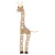 Toy in giraffe shape made of fabric with brown and white accents, long legs and rope ends.