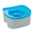 Stazione per bere grigia e blu in plastica con serbatoio d'acqua integrato.