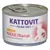 Konzerva Kattovit Feline Diet NIERE/Renal mit Huhn, Niereninsuffizienz. Bílá plechovka s fialovým a červeným textem, silueta kočky. Konzerva Kattovit Feline Diet NIERE/Renal mit Huhn, Niereninsuffizienz. Bílá plechovka s fialovým a červeným textem, silueta kočky.