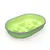 Ovale voerbak van groen plastic met grijze rand en verhoogde noppen in het midden. Geen merknaam zichtbaar.