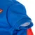 Maglione blu per cani con logo di supereroe rosso sul davanti e polsini elastici.