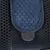 Gros plan sur une sangle en tissu bleu à motif hexagonal et maille noire, avec un fermoir en plastique visible. Matériaux : tissu et plastique.