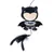 Black plush toy in bat design with Batman logo and black feathers at the bottom, hanging from a string.