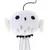Toy in the shape of a white owl with black eyes, silver accents and a black cable on top. Suitable for interactive play.