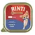 RINTI Gold MINI 100g, mit feinen Stückchen von Huhn & Gans. Imagine cu un câine mic pe ambalaj. Text în germană.
