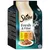 Sheba Fresh & Fine in Saus, 6x50g: 2x kip, 2x kalkoen, 2x eend. Afbeelding van kattenvoer op een bord en kat op de verpakking.