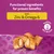 Product features functional ingredients with zinc and omega-6 for proven benefits, supporting healthy skin and coat. Image shows filled treats on a patterned surface.