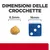 Dimensioni delle crocchette: 8,5 mm accanto a un dado blu da 16 mm. Testo visibile: 'DIMENSIONI DELLE CROCCHETTE', '8.5mm', '16mm'.