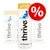 thrive 100% real chicken treats, 0% Nonsense, offre spéciale indiquée par un symbole pourcentage sur fond rouge. Texte en anglais visible sur l’emballage.