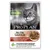 Purina Pro Plan Nutri Savour Sterilised, naudanlihapaloja kastikkeessa. Teksti: Helps maintain urinary health in neutered cats. Kuvassa kissanruokaa ja harmaa kissa.