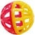 Gitterball aus Kunststoff in Rot und Gelb, mit offenen Streben und zwei Farben gleichmäßig verteilt.