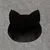 Grey felt surface with black cut-out in cat head shape, suitable as entrance to a pet bed or hideaway.