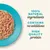 Tekst w języku angielskim: 100% natural ingredients, contains no additives, high quality protein. Obok widoczna porcja karmy na niebieskim talerzu.