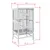 Dimensions for bird cage: height 153 cm, width 83 cm, depth 67 cm. Stand dimensions: width 76.5 cm, depth 62 cm.