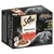 Sheba Selection in Sauce, 12 x 85g. Visible varieties: chicken and beef, chicken, lamb, duck and turkey. Image shows product packaging and a plate of food.