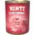 RINTI Singlefleisch Rind Pur, 1 Protein, single, getreidefrei. Widoczne kawałki mięsa wołowego na opakowaniu.