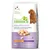Natural Trainer Small & Toy/Mature koiranruoka, kanaa ja riisiä, 2 kg. Tekstit: ilman väriaineita, säilöntäaineita, lisättyä sokeria. Made in Italy. Pieni ruskea koira pakkauksessa.