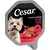 Cesar Classic Terrine, rich in beef with liver. Made with high-quality ingredients. Image of terrine pieces on a red plate. Cesar Classic Terrine, rich in beef with liver. Made with high-quality ingredients. Image of terrine pieces on a red plate.